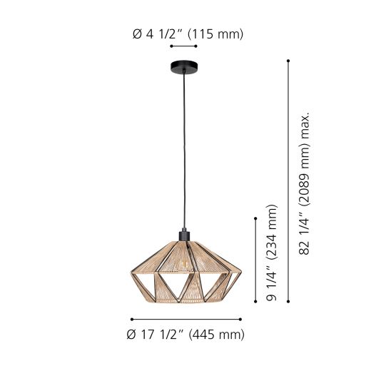 Adwickle 17.5" Black Dual Mount Pendant Light