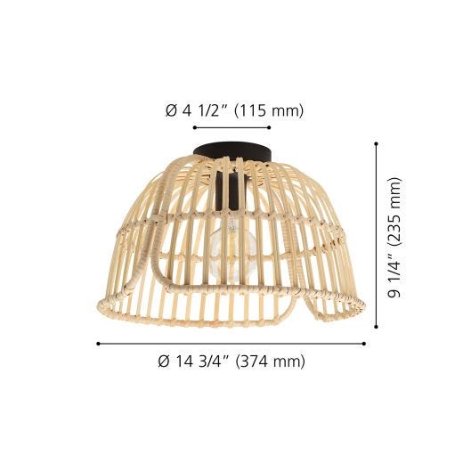 Glyneath Ceiling Light 1L, Black Finish With Wood Shade