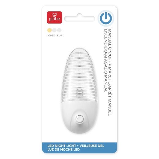 LED Plug-In Night Light with Manual Push On/Off, 3000K