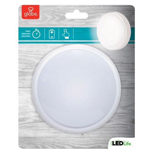 5.5" Manual Push Light, Auto Off, 4000K, 4 X Aa Required