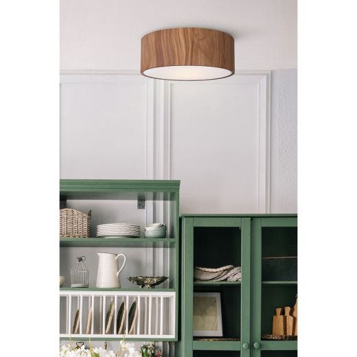 DEXTER Matte Black And Faux Wood Flushmount Light