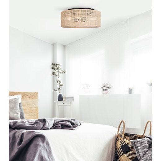 BELLAMY Natural Rattan/Matte Black Flushmount Light