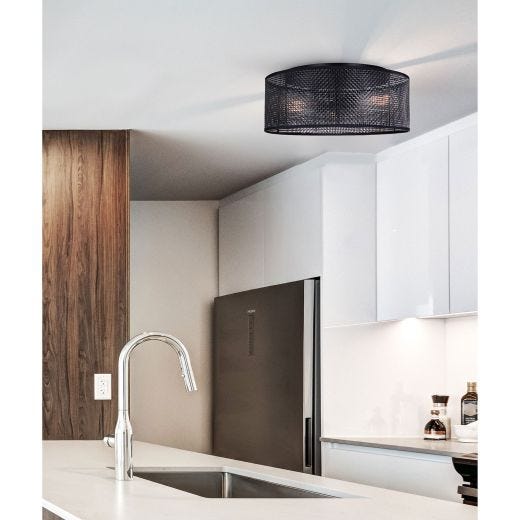 BELLAMY Matte Black Rattan Flushmount Light