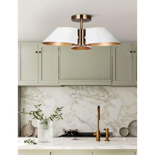 DAXTON Matte White + Gold Semi Flushmount Light
