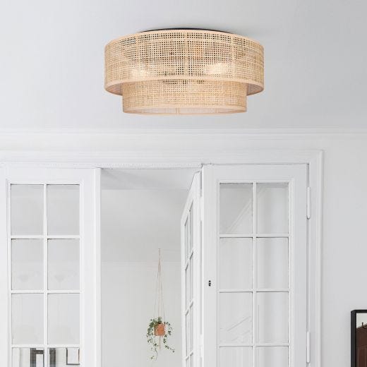 BELLAMY Matte Black Rattan Flushmount Light