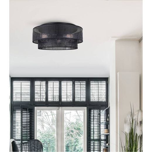 BELLAMY Matte Black Rattan Flushmount Light