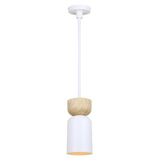 Caleb Matte White + Faux Wood Pendant