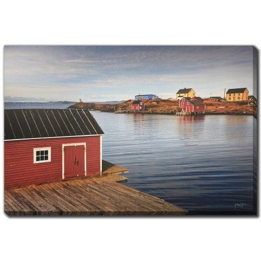 Maisons lointaines quai scène rouge 30x45