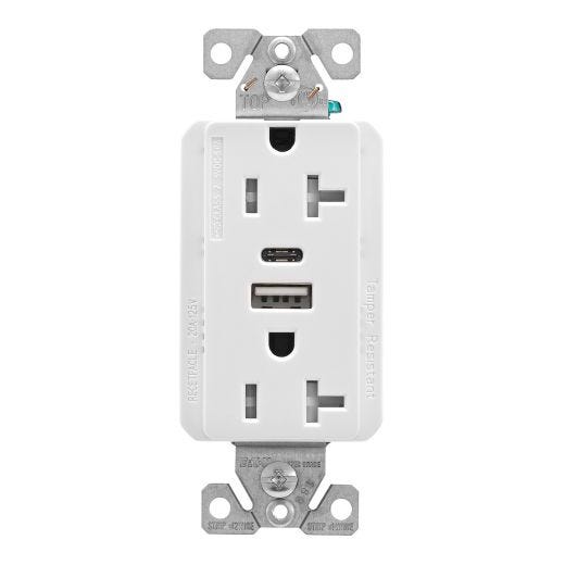 USB Type AC Duplex Receptacle 20A White