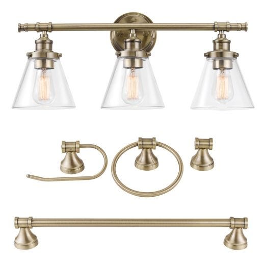 5 Piece Antique Brass Bath Set