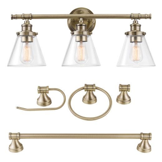 5 Piece Antique Brass Bath Set