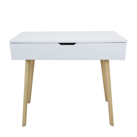 White Desk With Natural Legs And Storage