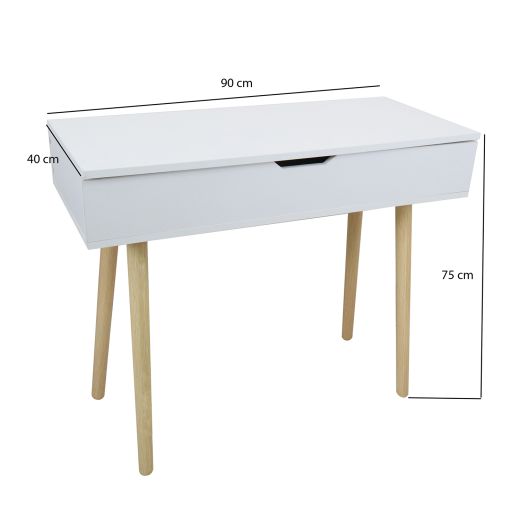 White Desk With Natural Legs And Storage