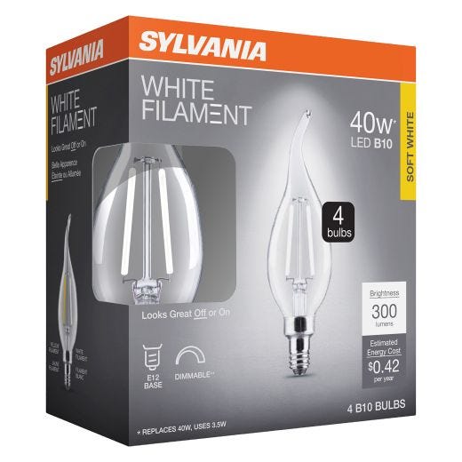 B10 Clear Dimmable White Filament LED Bulb Soft White