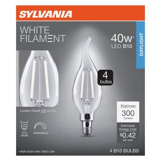 B10 Clear Dimmable White Filament LED Bulb Daylight