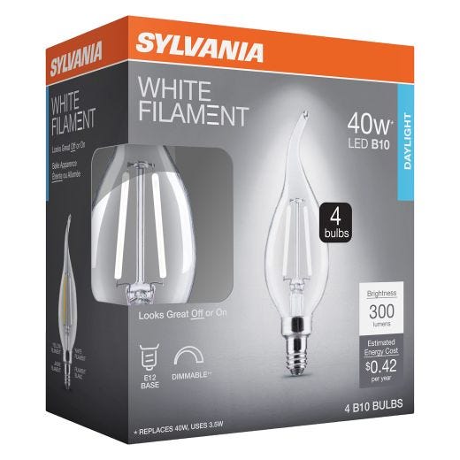 B10 Clear Dimmable White Filament LED Bulb Daylight