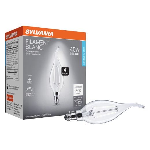 B10 Clear Dimmable White Filament LED Bulb Daylight