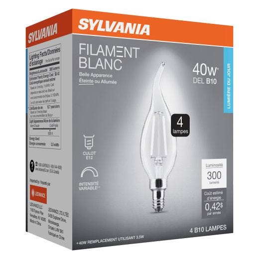 B10 Clear Dimmable White Filament LED Bulb Daylight