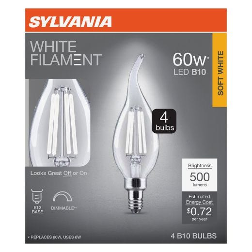B10 Clear Dimmable White Filament LED Bulb Soft White