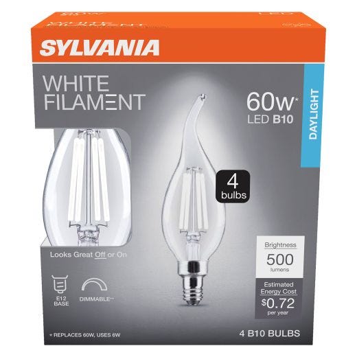 B10 Clear Dimmable White Filament LED Bulb Daylight