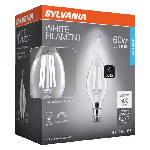 B10 Clear Dimmable White Filament LED Bulb Daylight