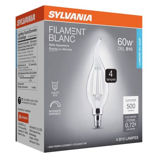 B10 Clear Dimmable White Filament LED Bulb Daylight