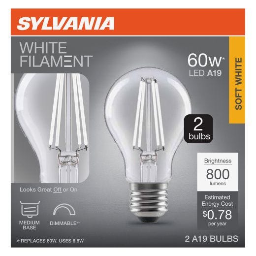 A19 Clear Dimmable White Filament LED Bulb Soft White