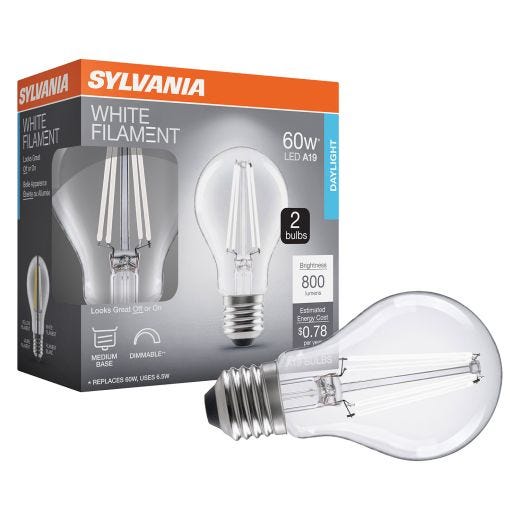 A19 Clear Dimmable White Filament LED Bulb Daylight