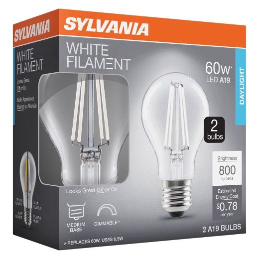A19 Clear Dimmable White Filament LED Bulb Daylight