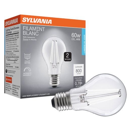 A19 Clear Dimmable White Filament LED Bulb Daylight