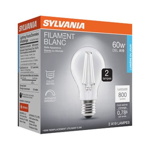 A19 Clear Dimmable White Filament LED Bulb Daylight