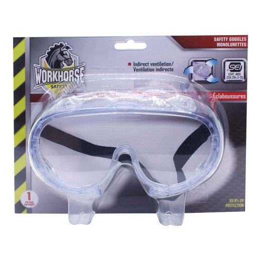 WORKHORSE Indirect Ventilation Safety Goggles- Clear