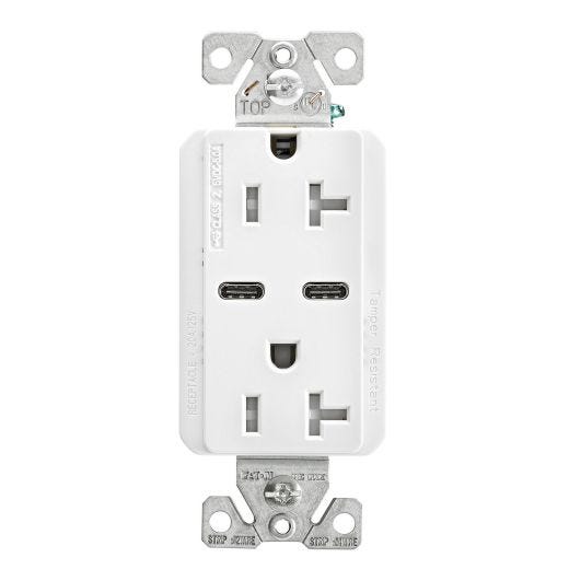 White 5.0A USB Type C Duplex Recep 20A 125V