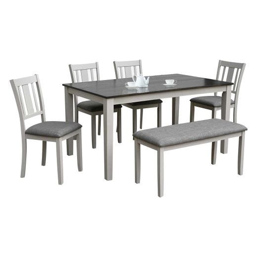 6 Piece Top Dining Table With 4 Seats And Bench- Cream/Brown