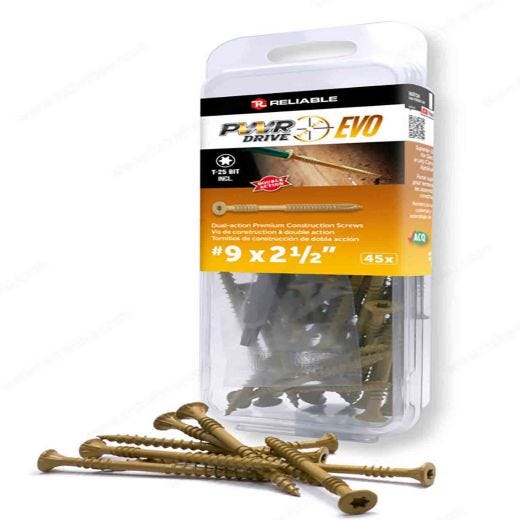 9 x 2-1/2 Pwr Evo Double Thread Screw Tan-45/Pack