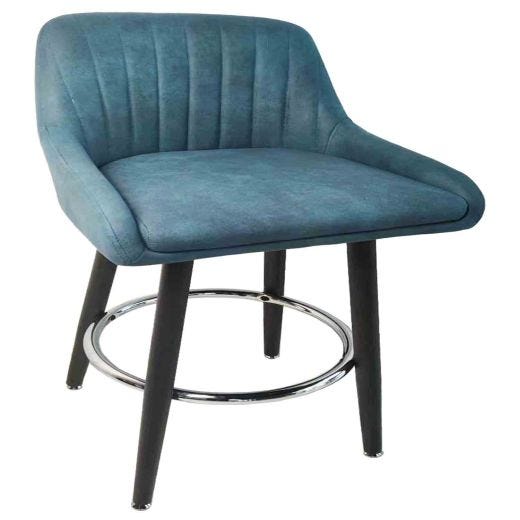 Tabouret bleu cadre noir et anneau chromé