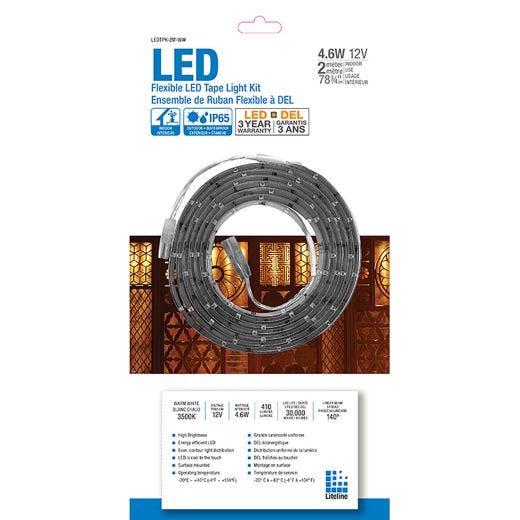 12V Led Tape Light With Driver & Power Cord 2 Meters - White