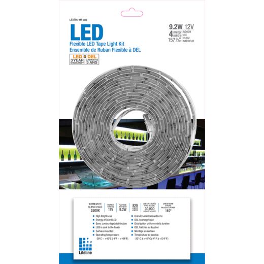12V Led Tape Light With Driver & Power Cord 4 Meters - White