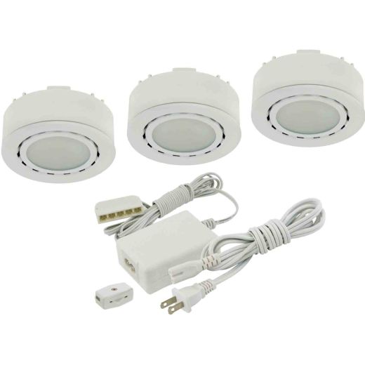 12V LED Puck Light Kit with Power Cord White-3/Pack