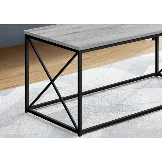 40"L Gray Coffee Table with Black Metal Legs