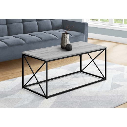40"L Gray Coffee Table with Black Metal Legs