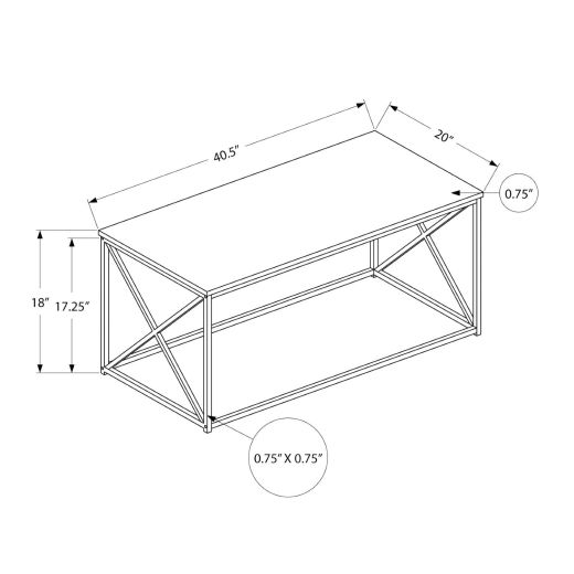 40"L Gray Coffee Table with Black Metal Legs