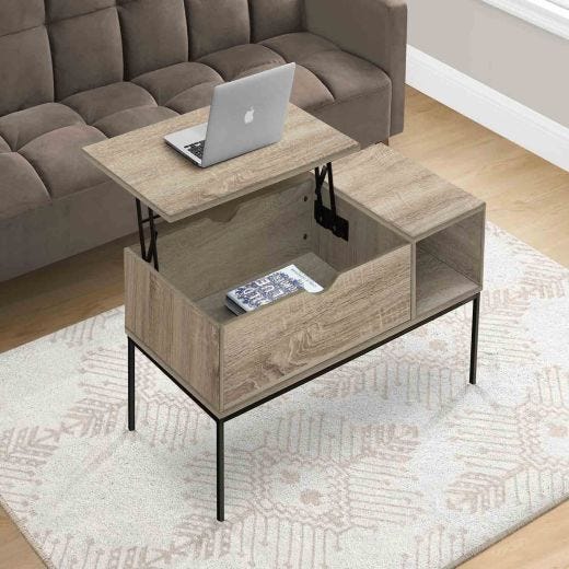 42"L Lift-Top Dark Taupe Coffee Table with Black Metal Legs