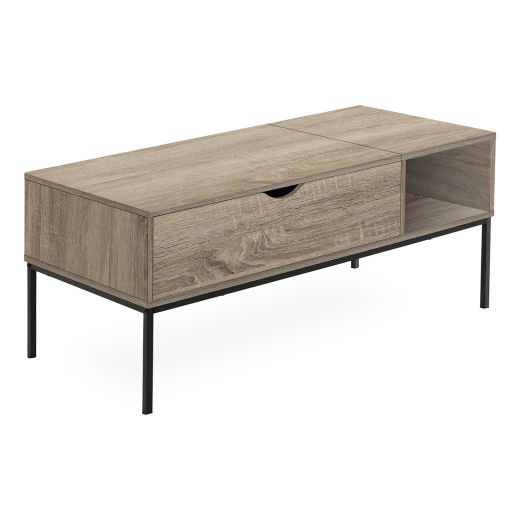 42"L Lift-Top Dark Taupe Coffee Table with Black Metal Legs