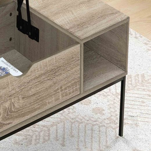 42"L Lift-Top Dark Taupe Coffee Table with Black Metal Legs