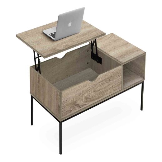 42"L Lift-Top Dark Taupe Coffee Table with Black Metal Legs