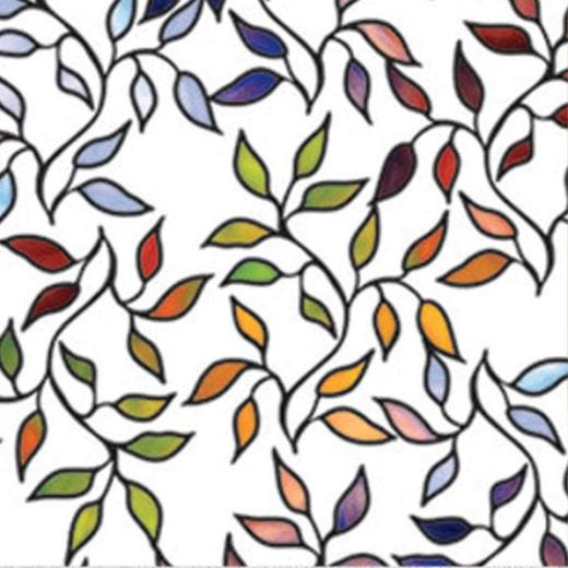 Film de confidentialité décoratif 24" x 74" vitrail feuilles