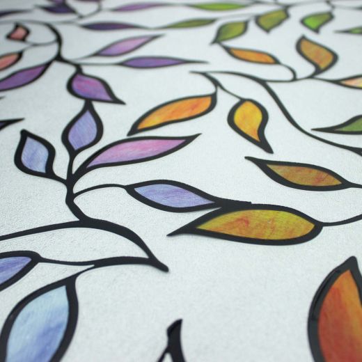 Film de confidentialité décoratif 24" x 74" vitrail feuilles