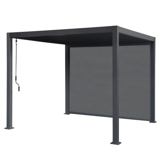 Pergola with Louver Top and Pull Wall 10' x 10' - Black
