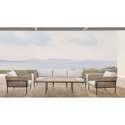 Cape Broyl Sofa Set with Wood Coffee Table-Beige